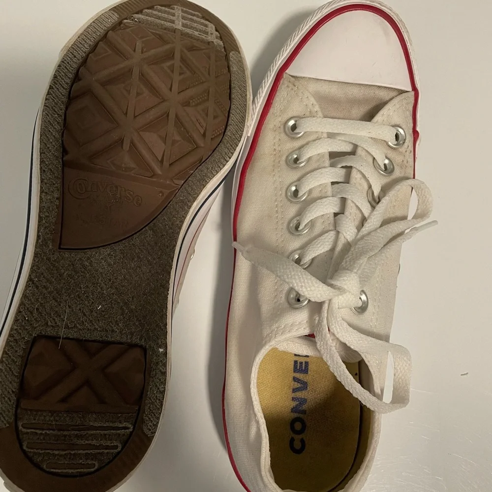 White Low-Top Canvas Sneakers with Red Trim - Women's Casual Shoes - Picture 3 of 3